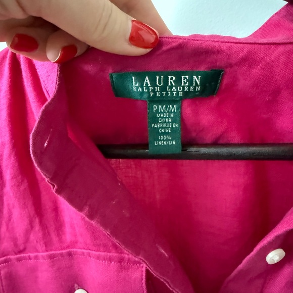 100% Linen Ralph Lauren Fuchsia Long Sleeve Shirt Size M - Picture 6 of 7